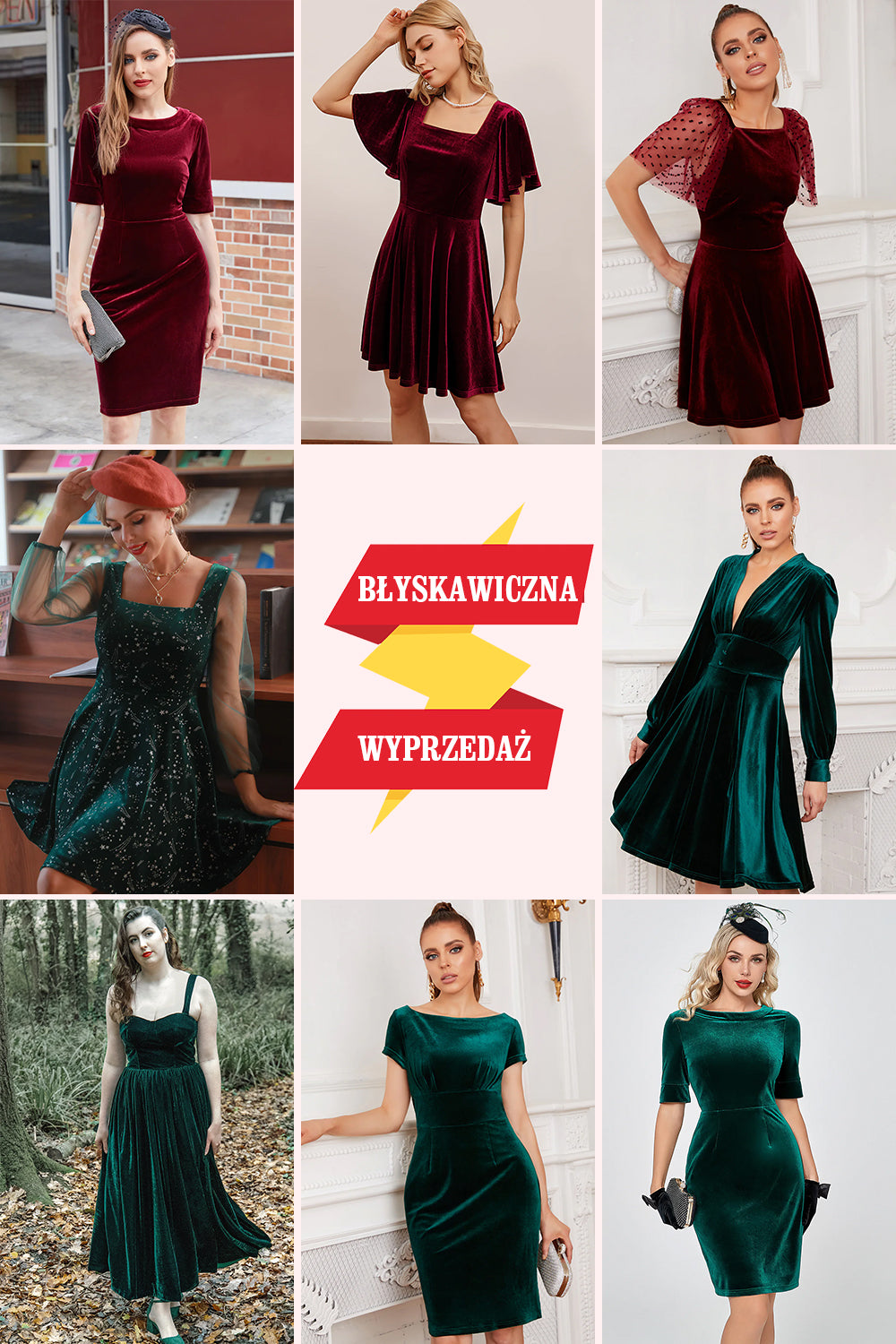 Wyprzedaż Błyskawiczna Aksamitna Sukienka Koktajlowa (1 Szt. — Losowy Styl I Kolor)