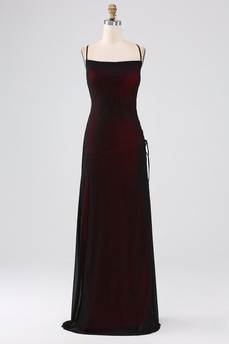 Załaduj obraz do przeglądarki galerii, Czarno-Różowy Cienkich Ramiączkach Długa Sukienka Na Studniówkę