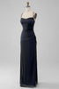 Załaduj obraz do przeglądarki galerii, Czarny Niebieski Cienkich Ramiączkach Długa Sukienka Syrena Na Wesele Z Rozcięciem
