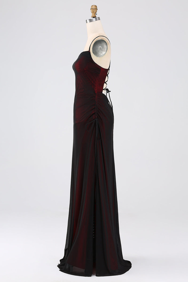 Załaduj obraz do przeglądarki galerii, Czarno-Różowy Cienkich Ramiączkach Długa Sukienka Na Studniówkę