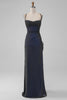 Załaduj obraz do przeglądarki galerii, Prosta Czarne Niebieskie Długa Sukienka Syrena Na Wesele Z Rozcięciem