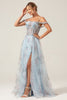 Załaduj obraz do przeglądarki galerii, Niebieski Gorsetowa Długa Sukienka Na Studniówkę Z Rozcięciem