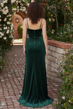 Bordowa Mermaid Velvet Gorset Spaghetti Straps Long Holiday Dress z rozcięciem