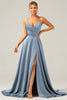 Załaduj obraz do przeglądarki galerii, Królewski Niebieski Cienkich Ramiączkach Sukienka Na Studniówke Z Rozcięciem