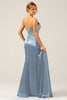 Załaduj obraz do przeglądarki galerii, Zakurzony Błękit Cienkich Ramiączkach Sukienka Syrenka Na Studniówkę Z Rozcięciem