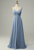 Załaduj obraz do przeglądarki galerii, Zakurzony Błękit Szyfonowe Sukienka Dla Swiadkowej Z Rozcięciem