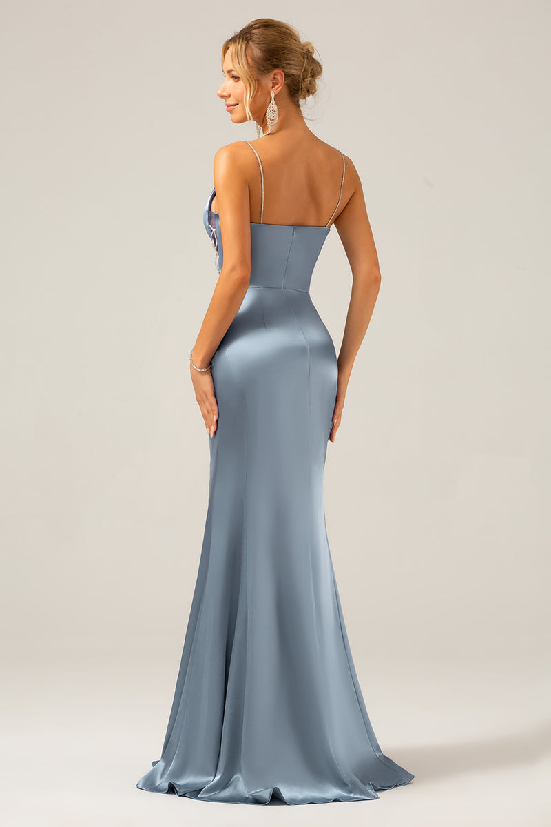 Załaduj obraz do przeglądarki galerii, Zakurzony Błękit Cienkich Ramiączkach Sukienka Syrenka Na Wesele