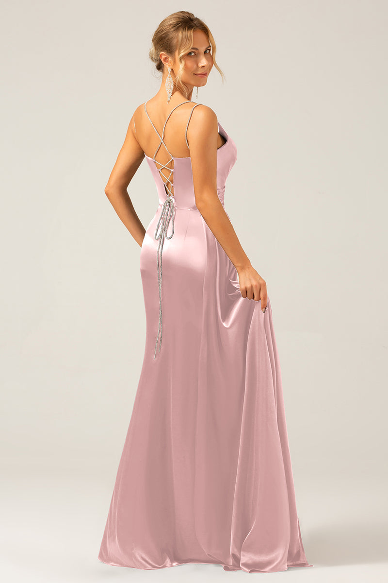 Załaduj obraz do przeglądarki galerii, Burgundia Cienkich Ramiączkach Sukienka Syrenka Na Studniówkę Z Rozcięciem