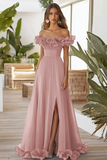 Off The Shoulder Zakurzona Szałwia formalna sukienka A Line z rozcięciem