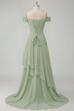 Sukienka maxi z falami z rozcięciem z odkrytymi ramionami w kolorze chiffon Butter Butter Yellow A-line