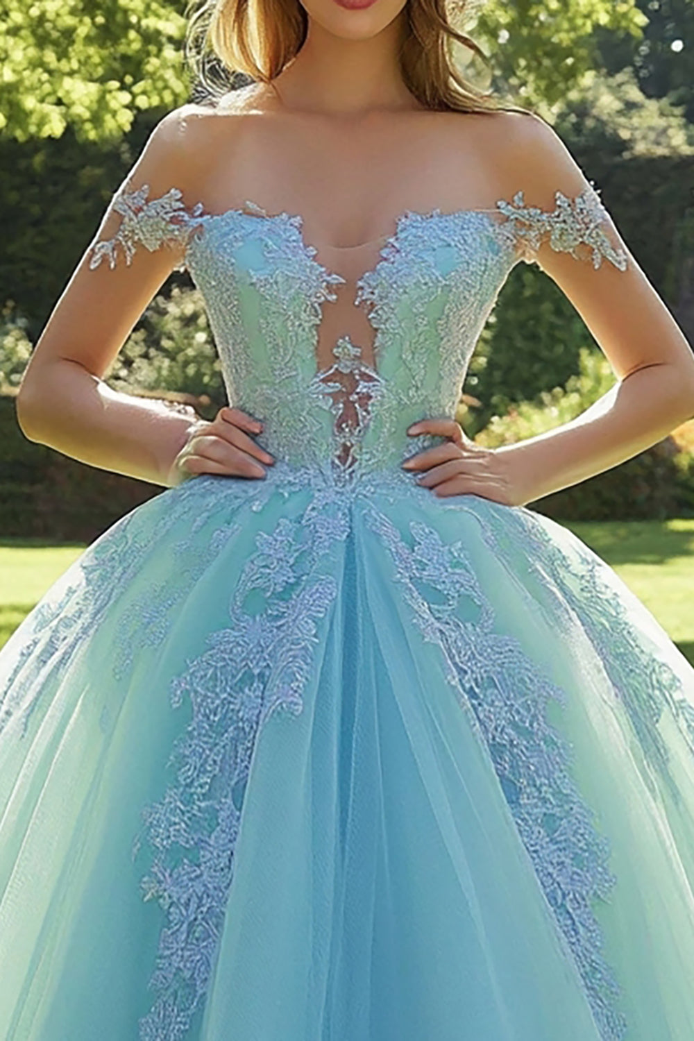 Off the Shoulder Mint Aplikowana Suknia Balowa Tiulowa Sukienka Quinceanera