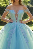 Off the Shoulder Mint Aplikowana Suknia Balowa Tiulowa Sukienka Quinceanera