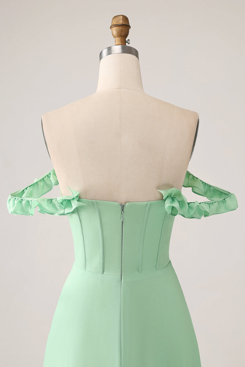 Załaduj obraz do przeglądarki galerii, Zielona Gorsetowa Potargany Sukienka Dla Swiadkowej Z Falbankami