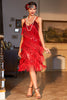 Załaduj obraz do przeglądarki galerii, Czerwona Cienkich Ramiączkach Sukienka Wielki Gatsby z Frędzlami