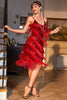 Załaduj obraz do przeglądarki galerii, Czerwona Cienkich Ramiączkach Sukienka Wielki Gatsby z Frędzlami