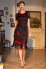 Załaduj obraz do przeglądarki galerii, Czarny Czerwony Koralikowa Sukienka Lata 20 Wielki Gatsby Z Frędzlami