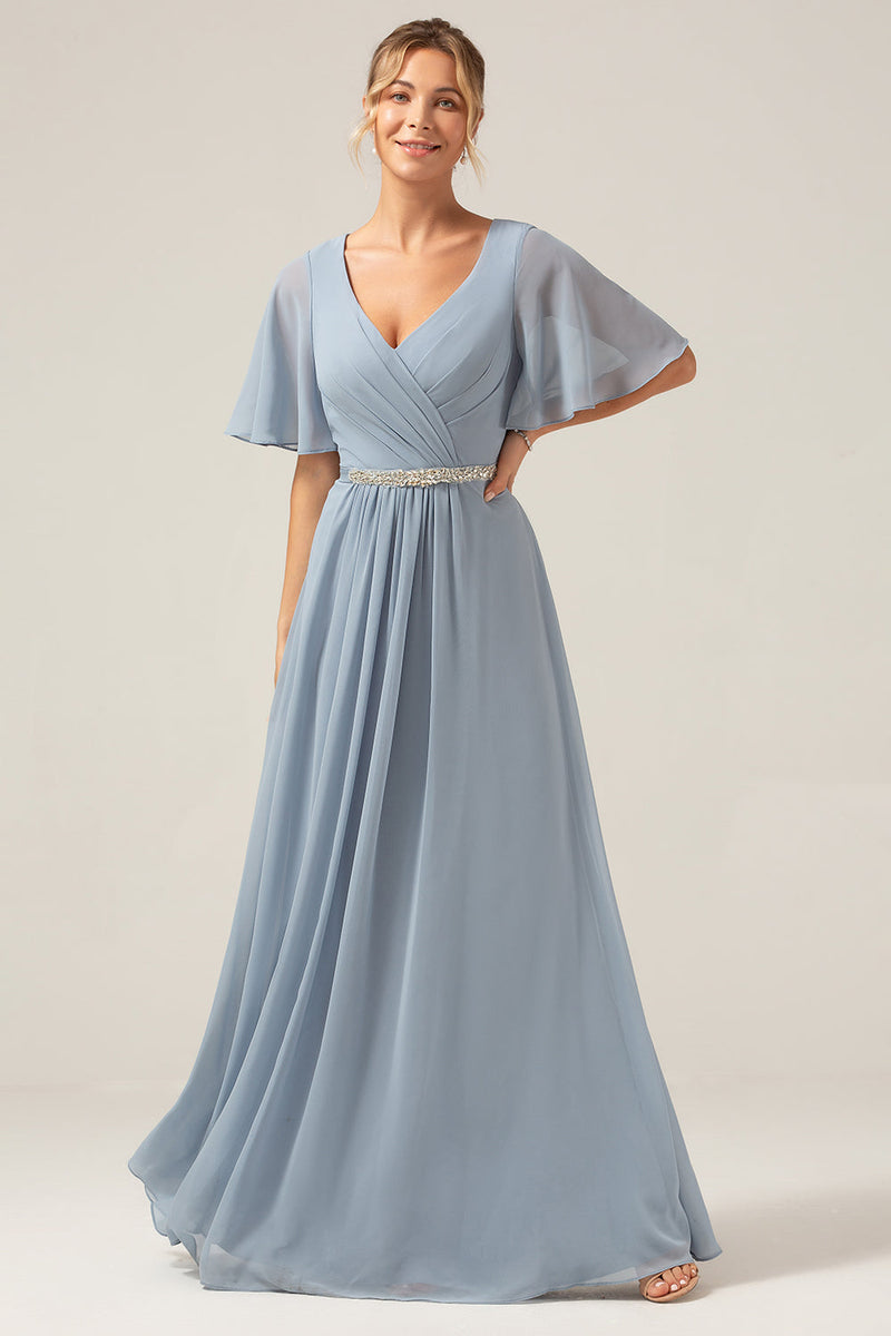Załaduj obraz do przeglądarki galerii, Zakurzony Błękit Boho Długa Sukienka Na Studniówkę