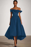 Off The Shoulder A Line satynowa sukienka wizytowa