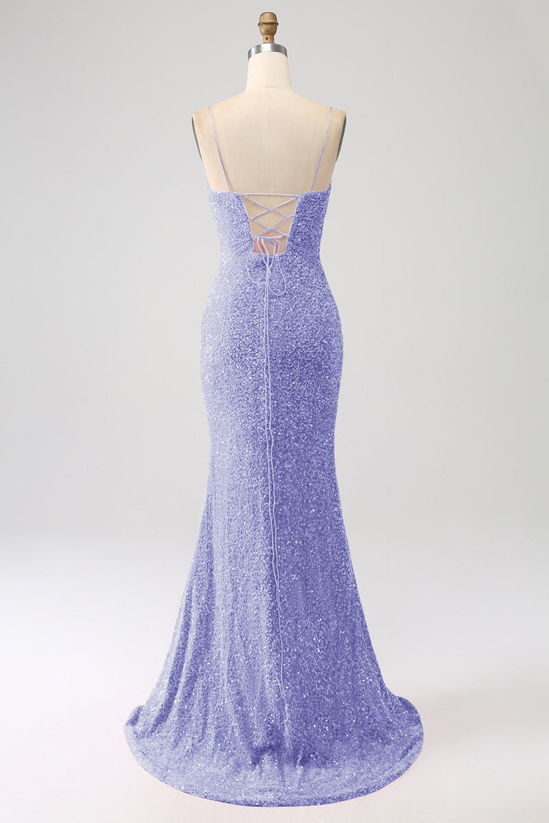 Załaduj obraz do przeglądarki galerii, Królewski Niebieski Błyszcząca Sukienka Syrenka Na Studniówke z Rozcięciem