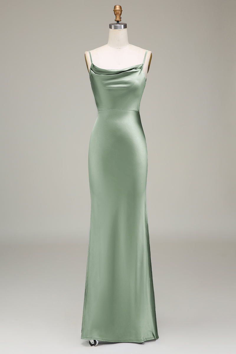 Załaduj obraz do przeglądarki galerii, Zielony Cienkich Ramiączkach Satynowa Długa Sukienki Na Wesele