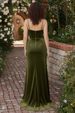 Bordowa Mermaid Velvet Gorset Spaghetti Straps Long Holiday Dress z rozcięciem