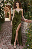 Bordowa Mermaid Velvet Gorset Spaghetti Straps Long Holiday Dress z rozcięciem