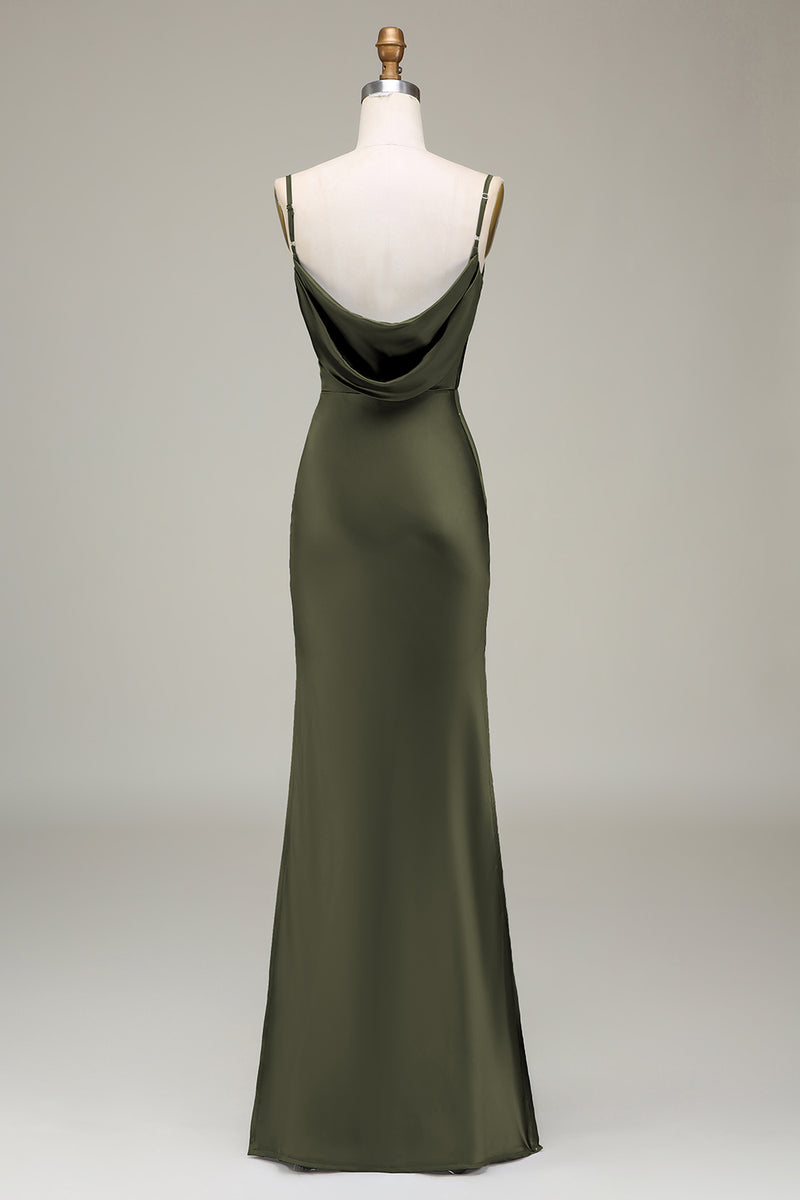 Załaduj obraz do przeglądarki galerii, Zielony Cienkich Ramiączkach Satynowa Długa Sukienki Na Wesele