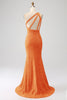 Załaduj obraz do przeglądarki galerii, Pomarańczowy Błyszcząca Sukienki Syrenka Na Studniówke z Rozcięciem
