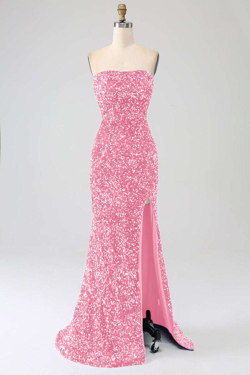 Załaduj obraz do przeglądarki galerii, Błyszcząca Różowa Sukienki Syrenka Na Studniówke z Rozcięciem