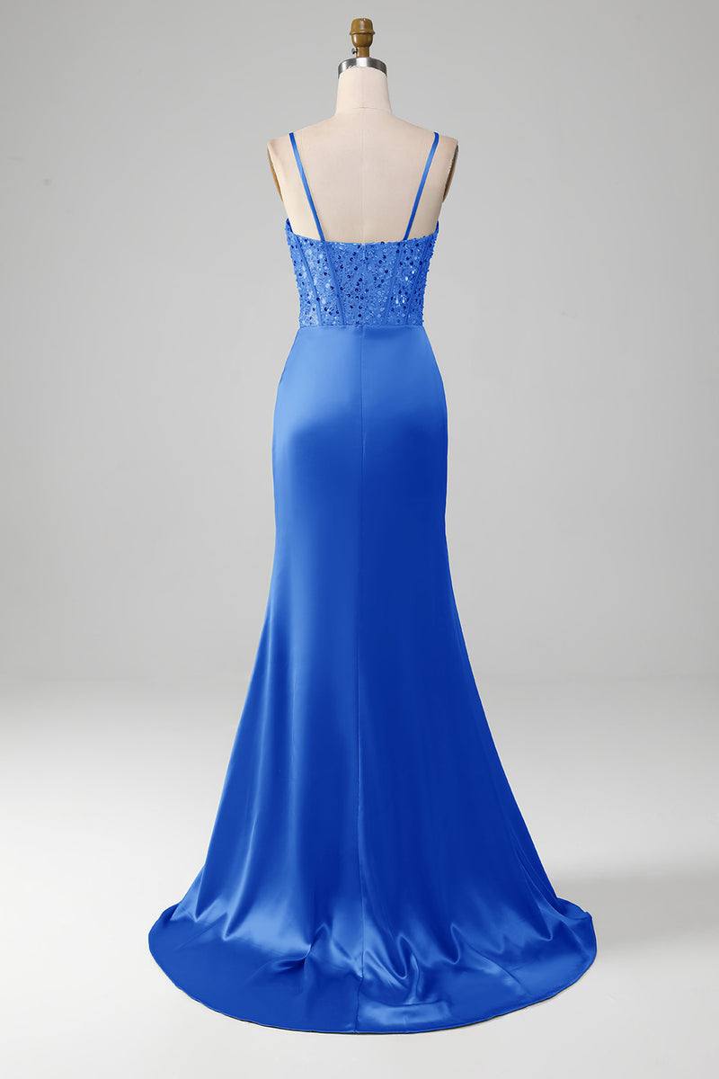 Załaduj obraz do przeglądarki galerii, Królewski Niebieski Gorsetowa Sukienki Syrenka Na Studniówke Z Rozcięciem