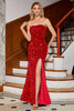Załaduj obraz do przeglądarki galerii, Błyszcząca Czerwone Sukienki Syrenka Na Studniówke z Rozcięciem