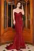 Załaduj obraz do przeglądarki galerii, Czerwona Bez Ramiączek Sukienka Syrena Na Studniówke Z Cekinami