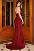 Załaduj obraz do przeglądarki galerii, Czerwona Bez Ramiączek Sukienka Syrena Na Studniówke Z Cekinami
