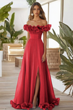 Off The Shoulder Zakurzona Szałwia formalna sukienka A Line z rozcięciem
