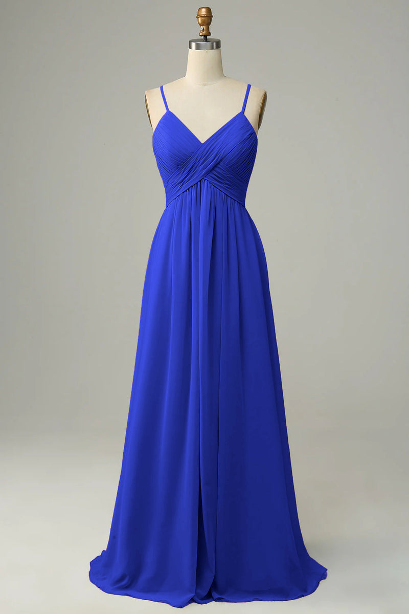 Załaduj obraz do przeglądarki galerii, Królewska Niebieska Cienkich Ramiączkach Sukienka Dla Swiadkowej Bez Rękawów