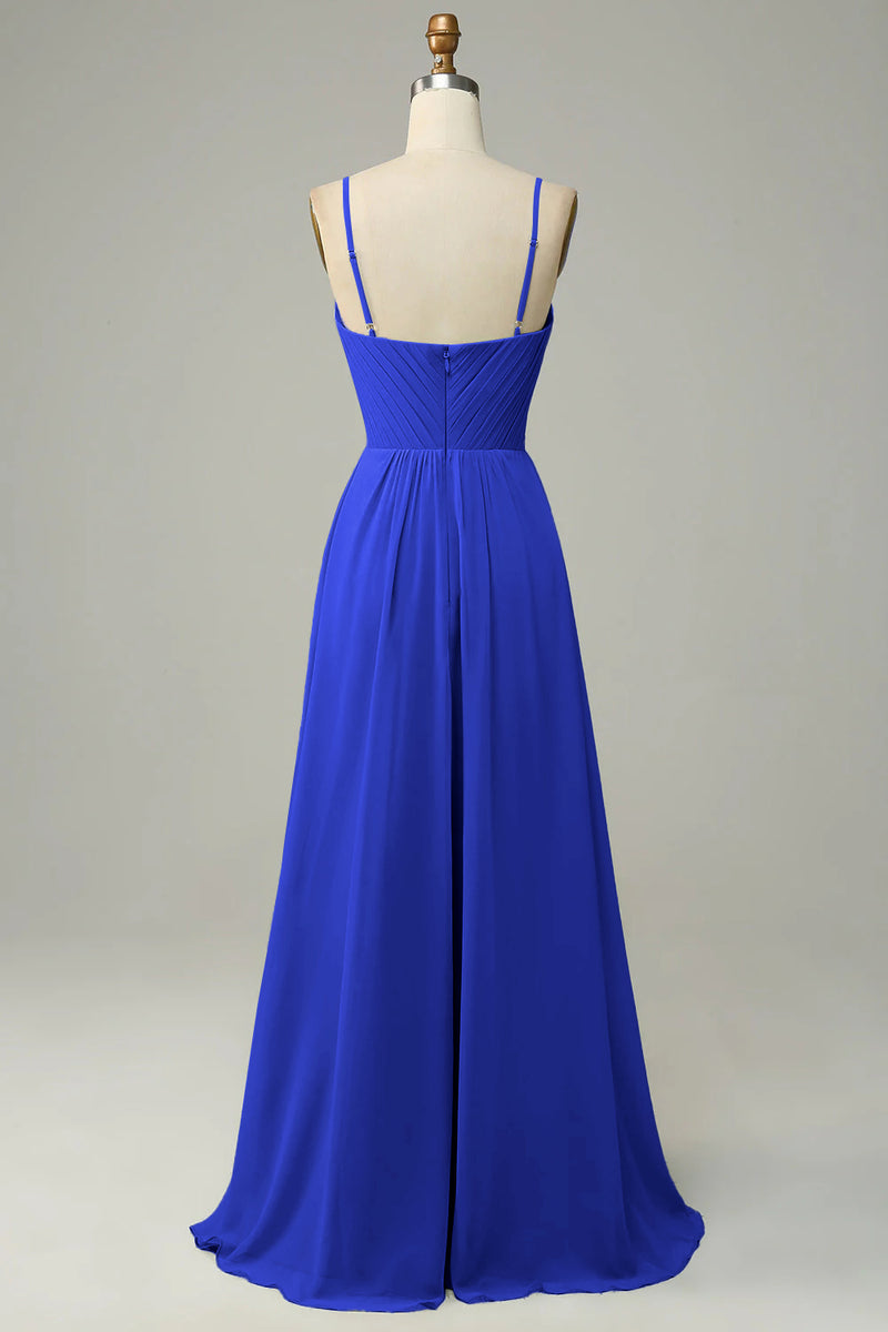 Załaduj obraz do przeglądarki galerii, Królewska Niebieska Cienkich Ramiączkach Sukienka Dla Swiadkowej Bez Rękawów