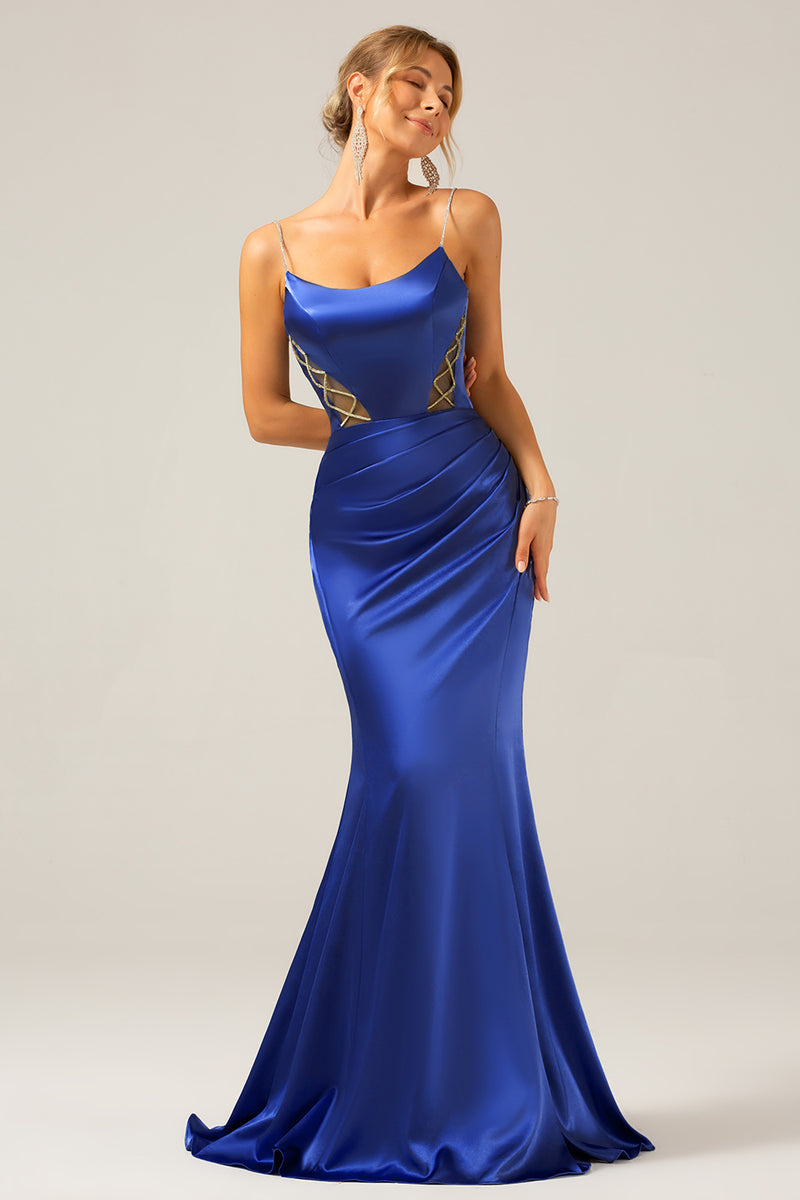 Załaduj obraz do przeglądarki galerii, Zakurzony Błękit Cienkich Ramiączkach Sukienka Syrenka Na Wesele