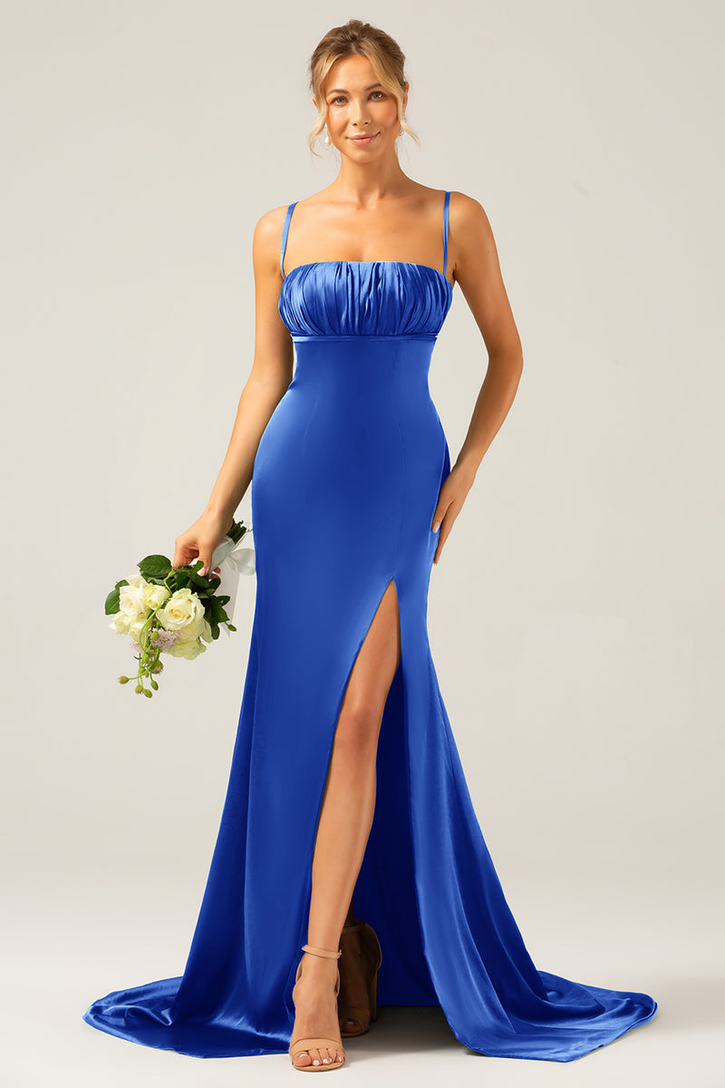 Załaduj obraz do przeglądarki galerii, Królewska Niebieska Sukienka Syrenka Na Wesele Z Rozcięciem
