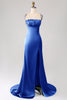 Załaduj obraz do przeglądarki galerii, Królewska Niebieska Sukienka Syrenka Na Wesele Z Rozcięciem z Falbanami