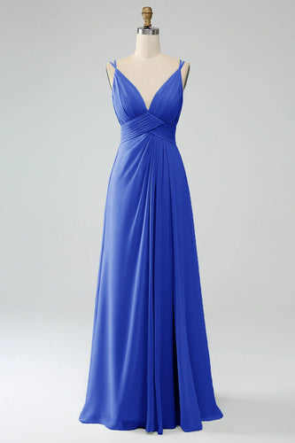 Królewski Niebieski Szyfonowe Sukienka Dla Swiadkowej Z Rozcięciem