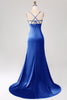 Załaduj obraz do przeglądarki galerii, Królewska Niebieska Sukienka Syrenka Na Wesele Z Rozcięciem z Falbanami