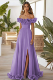 Off The Shoulder Zakurzona Szałwia formalna sukienka A Line z rozcięciem