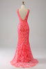 Załaduj obraz do przeglądarki galerii, Błyszcząca Coral Dekolt V Cekinowa Sukienka Syrena Na Studniówkę