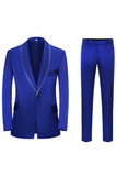 Royal Blue 3-częściowy szal Lapel One Button Prom Garnitury