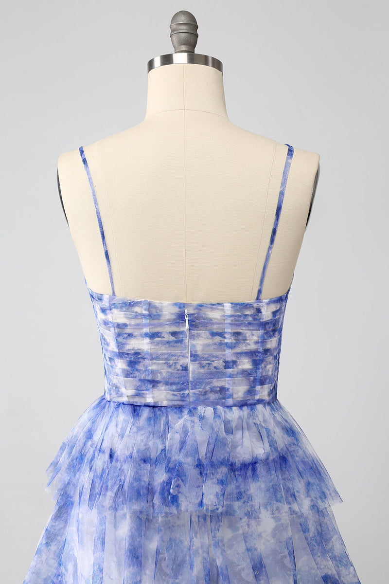 Załaduj obraz do przeglądarki galerii, Niebieska Wgłębić Długa Sukienka Na Studniówkę z Falbanami