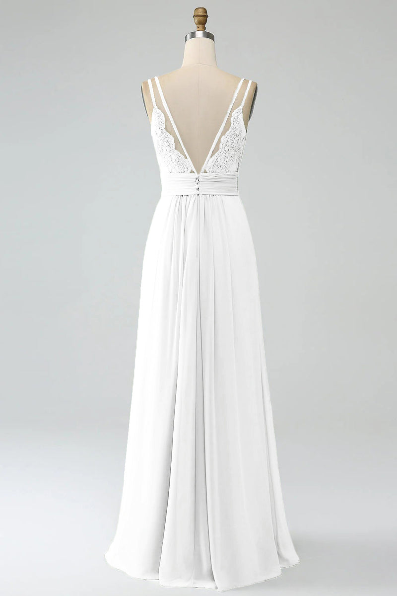 Załaduj obraz do przeglądarki galerii, Biała Szyfonowe Sukienka Dla Swiadkowej Z Rozcięciem