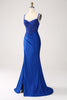 Załaduj obraz do przeglądarki galerii, Królewski Niebieski Błyszcząca Gorsetowa Sukienka Na Studniówkę Z Rozcięciem