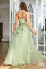 Załaduj obraz do przeglądarki galerii, Zielona Cienkich Ramiączkach Tiulowa Sukienka Na Studniówkę z Kwiatami 3D