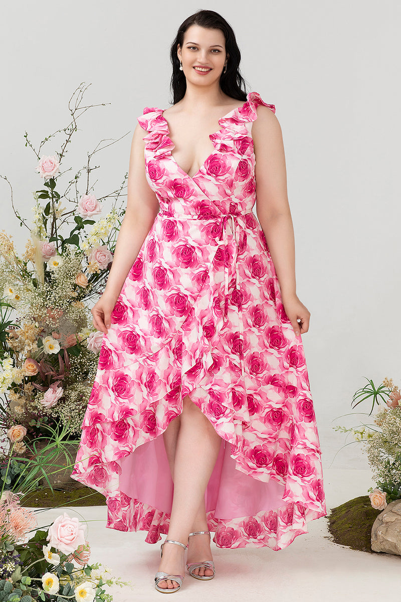 Załaduj obraz do przeglądarki galerii, Plus Size Kwiatowy Nadruk Sukienki Dla Druhny Bez Rękawów