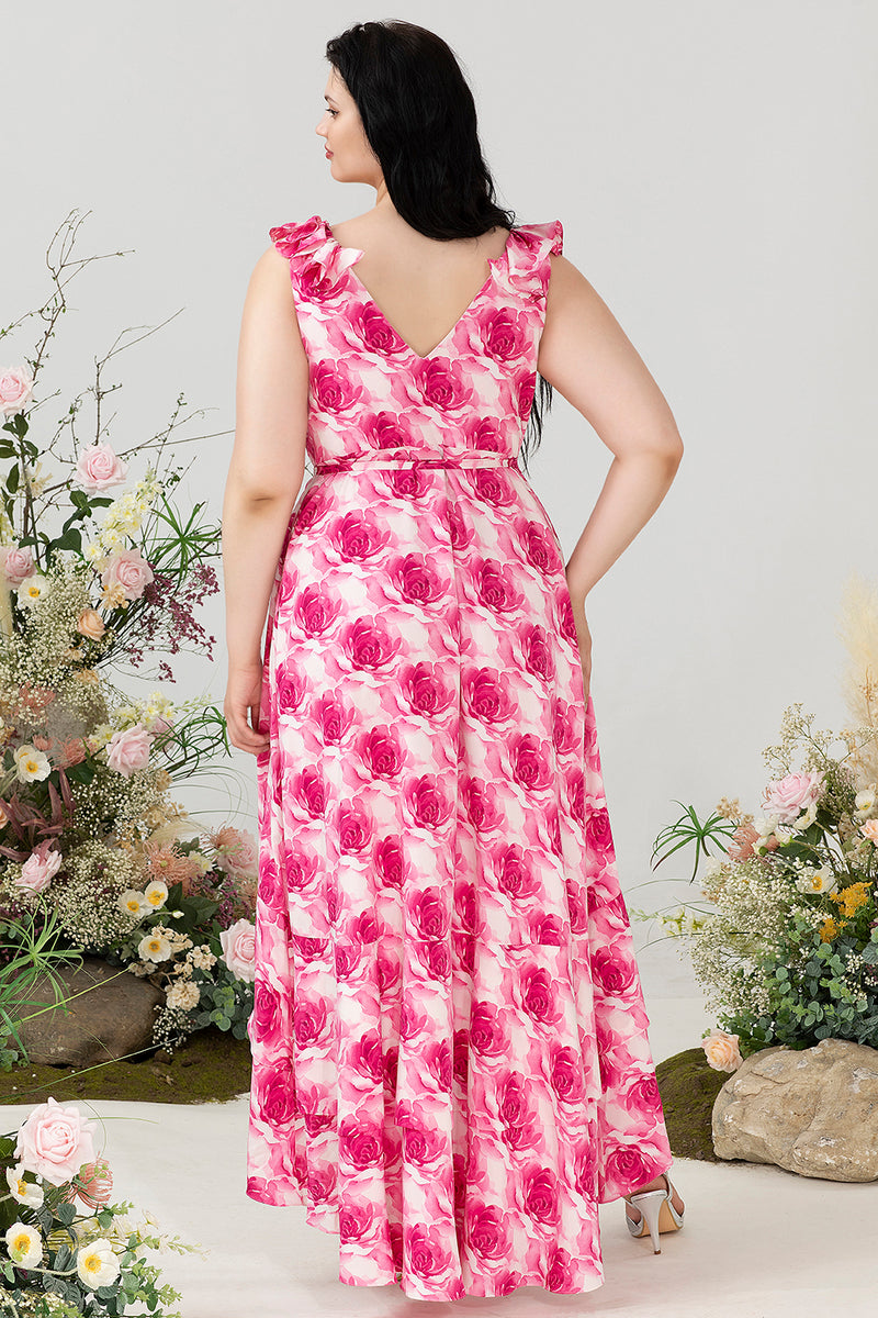 Załaduj obraz do przeglądarki galerii, Plus Size Kwiatowy Nadruk Sukienki Dla Druhny Bez Rękawów
